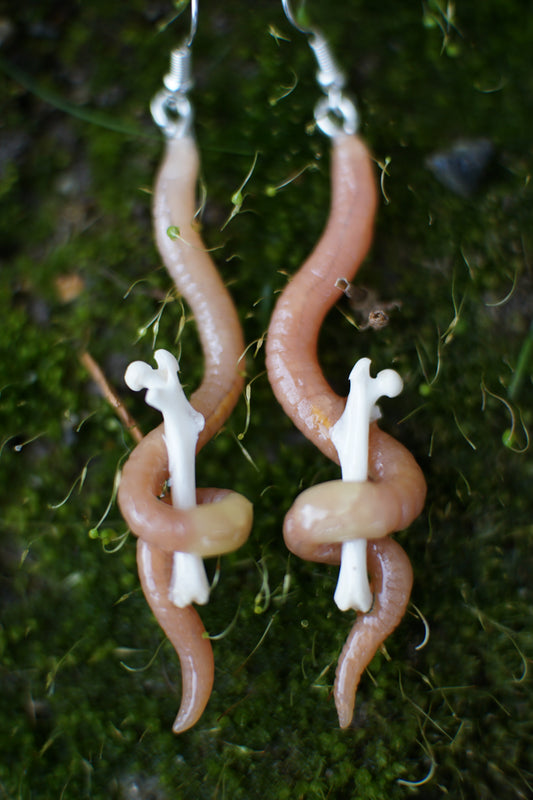 Bone Worm Earrings