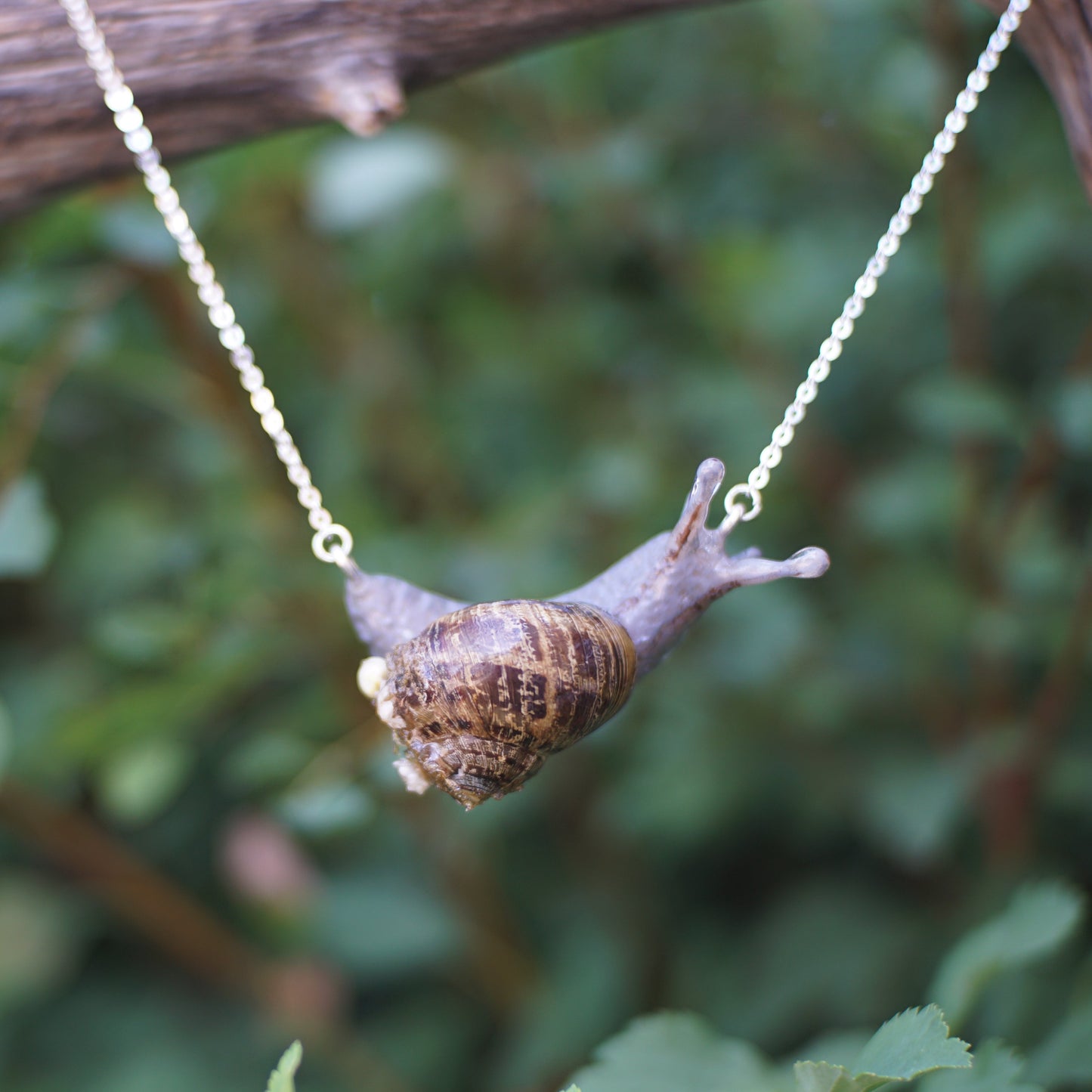 Mossy Floral Snail Necklace