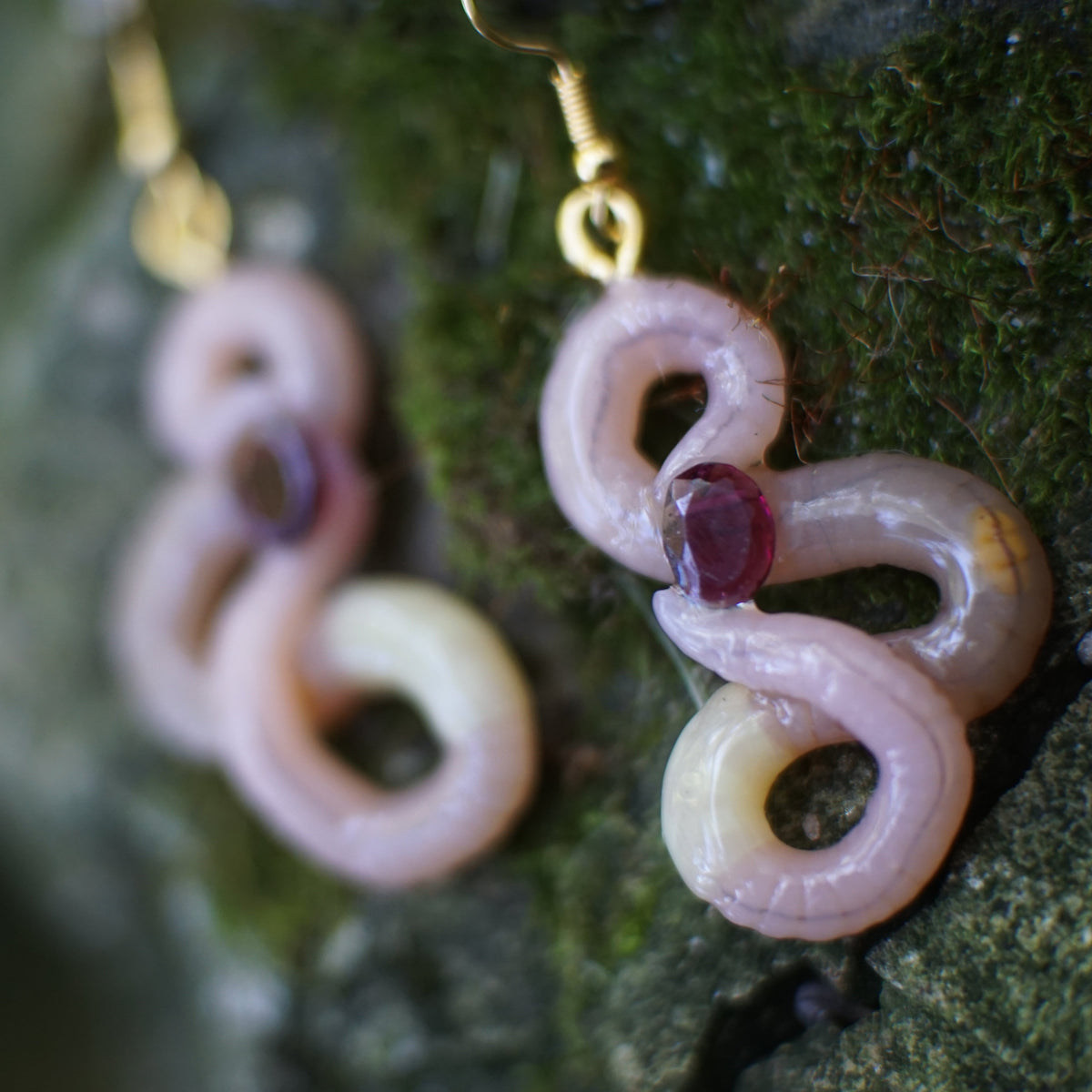 Gemstone Worm Earrings