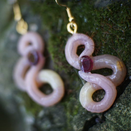 Gemstone Worm Earrings
