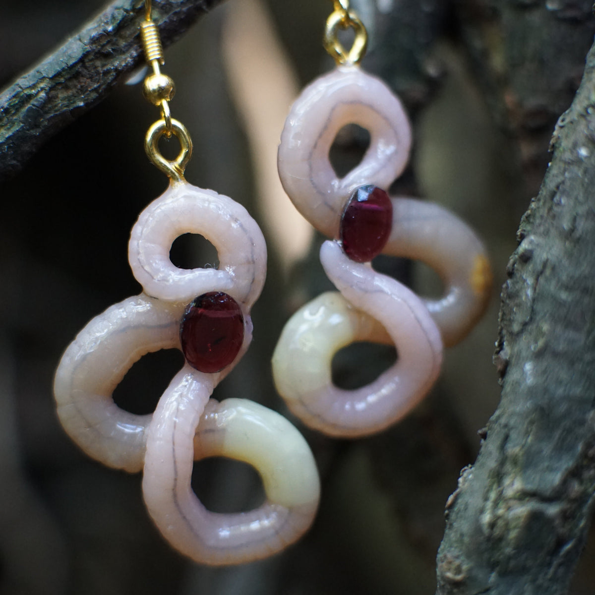Gemstone Worm Earrings
