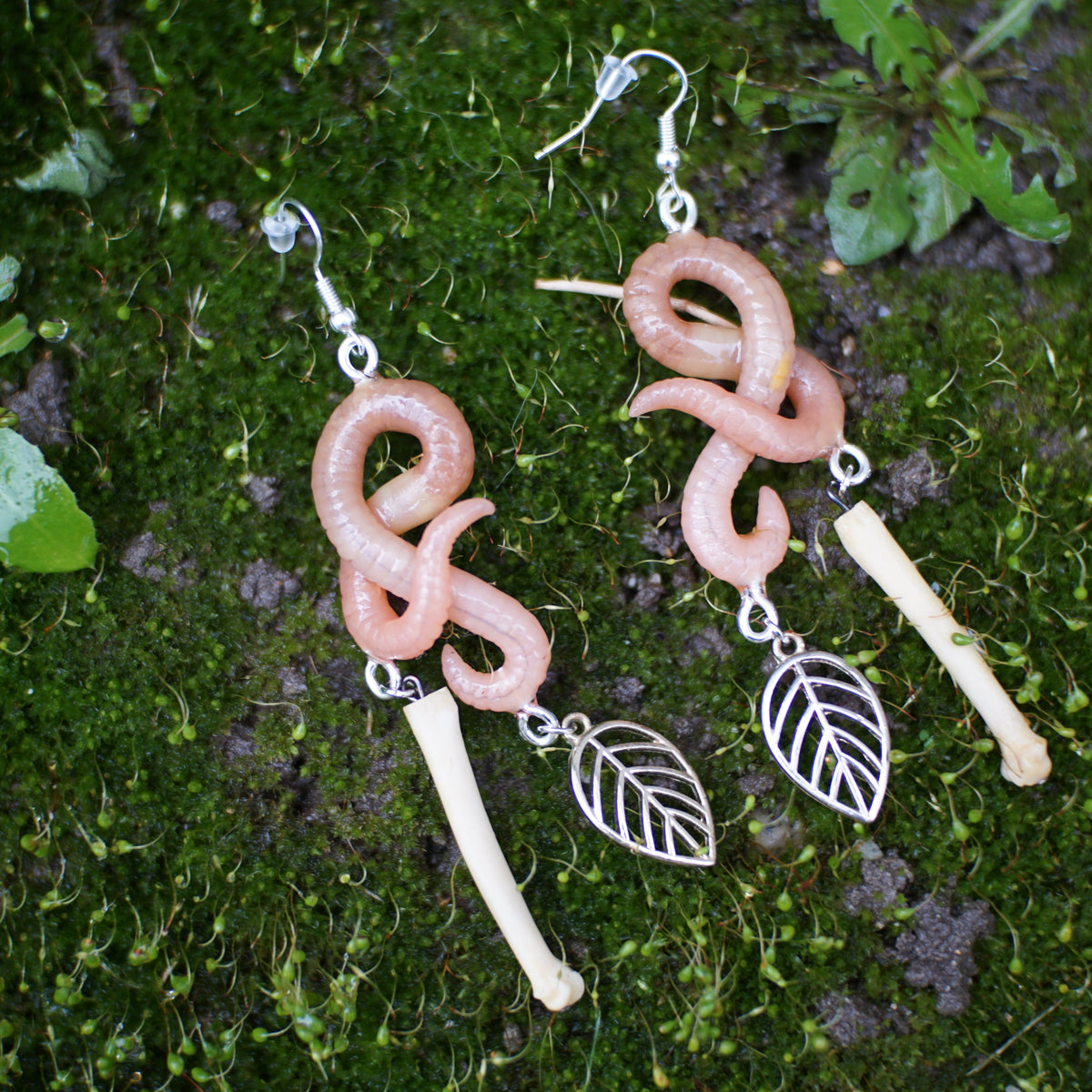 Bone Worm Earrings